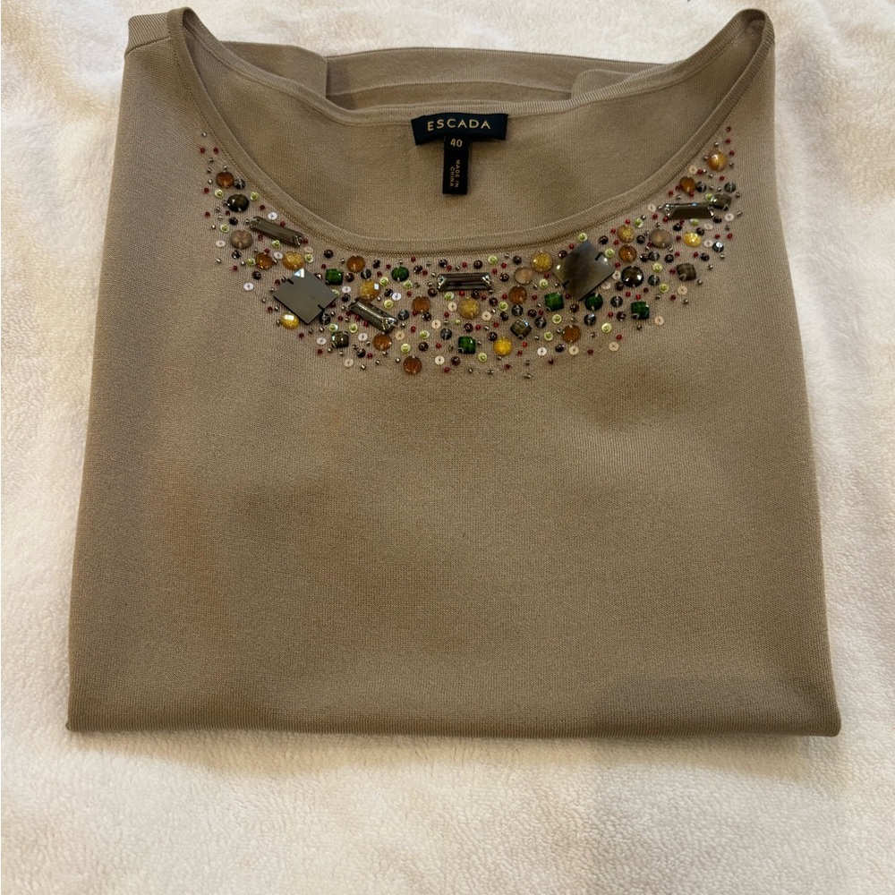 Escada Beige Top with Colorful Embellishments